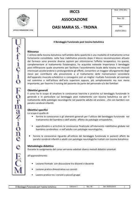 Bendaggio Funzionale _Programma CV - Oasi CittÃ  Aperta