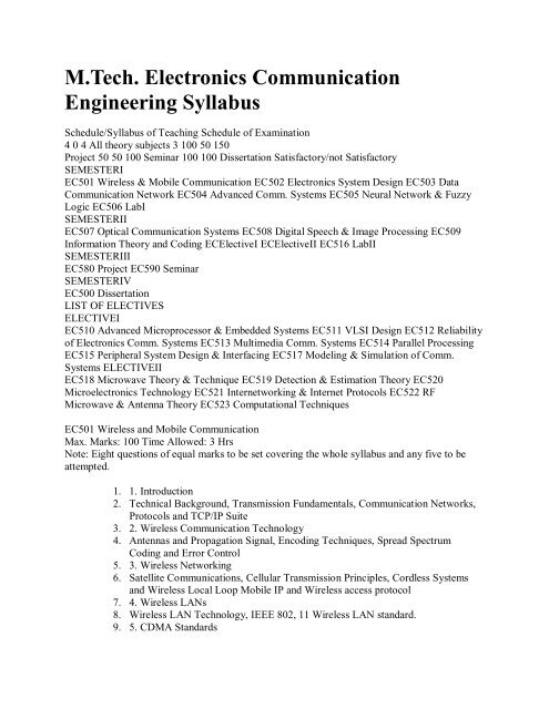 M.Tech. Electronics Communication Engineering Syllabus