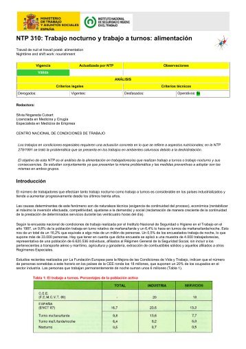 NTP 310: Trabajo nocturno y trabajo a turnos ... - elsindi.cat