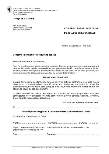 Lettre aux parents - Ge.ch