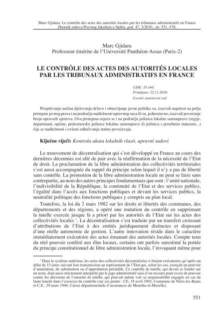 le contrÃ´le des actes des autoritÃ©s locales par les tribunaux ...