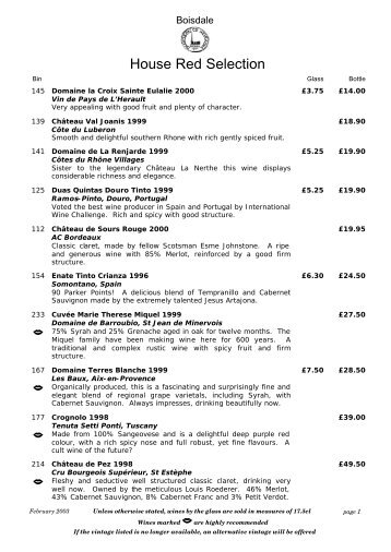 Wine list - Boisdale Shop