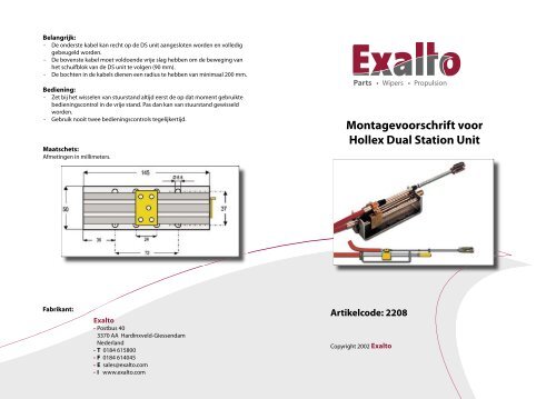 Montagevoorschrift voor Hollex Dual Station Unit Artikelcode - Exalto