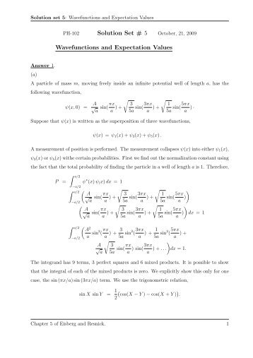 Solution Set # 5 Wavefunctions and Expectation Values