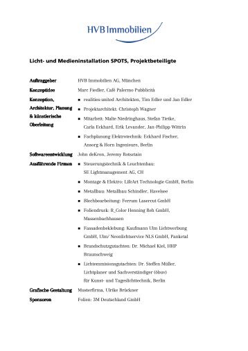 Factsheet Projektbeteiligte - HVB Immobilien AG