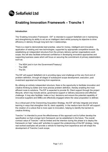 Enabling Innovation Framework Specification - Sellafield Ltd