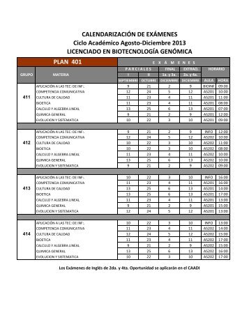 Calendario de ExÃ¡menes Agosto_Diciembre 2013 LBG