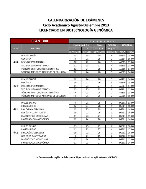 Calendario de ExÃ¡menes Agosto_Diciembre 2013 LBG