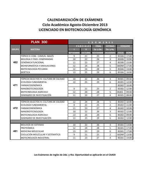 Calendario de ExÃ¡menes Agosto_Diciembre 2013 LBG