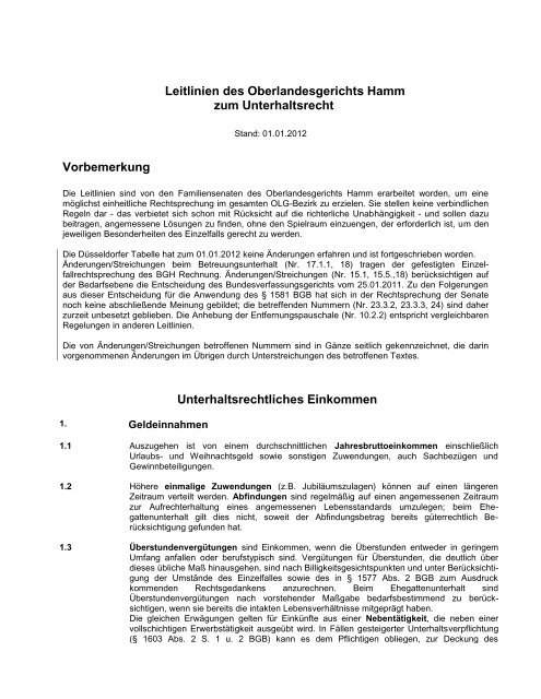 Hammer Leitlinien 2012 - Oberlandesgericht Hamm