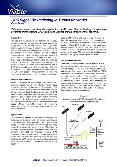 GPS Signal Re-Radiating in Tunnel Networks - ViaLite