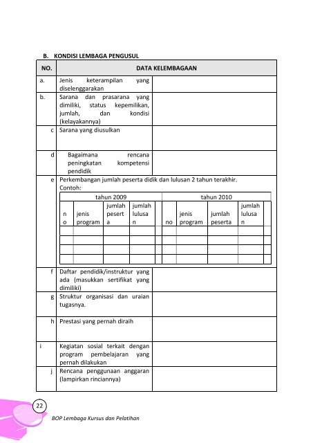 (BOP) Lembaga Kursus & Pelatihan (LKP)