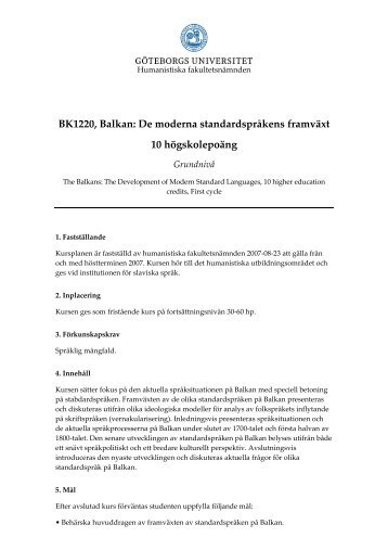 BK1220, Balkan: De moderna standardspråkens ... - Slaviska språk