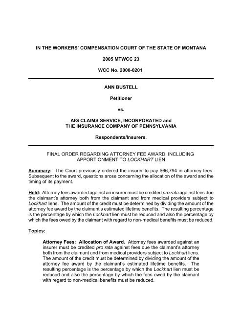 Bustell v. AIG Claims Service, Inc. [05/03/05] 2005 MTWCC 23