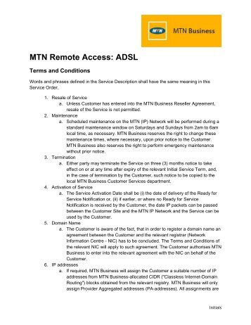 MTN Remote Access: ADSL - MTN Business