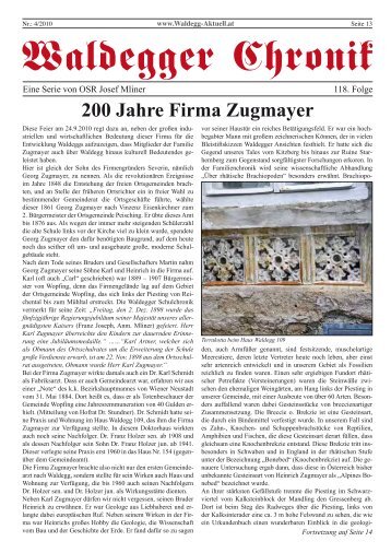 200 Jahre Firma Zugmayer - Waldegg-Aktuell