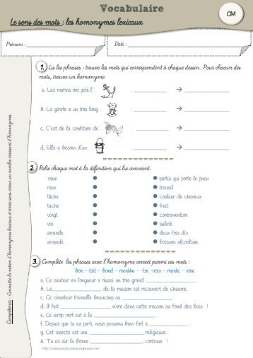 CM Homonymes lexicaux - classeurdecole