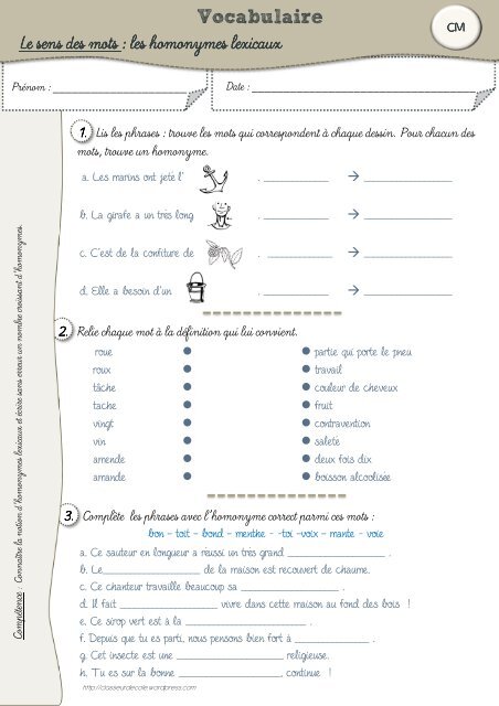 CM Homonymes lexicaux - classeurdecole