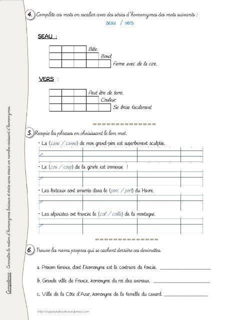 CM Homonymes lexicaux - classeurdecole