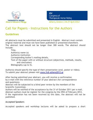 Call for Papers - Instructions for the Authors