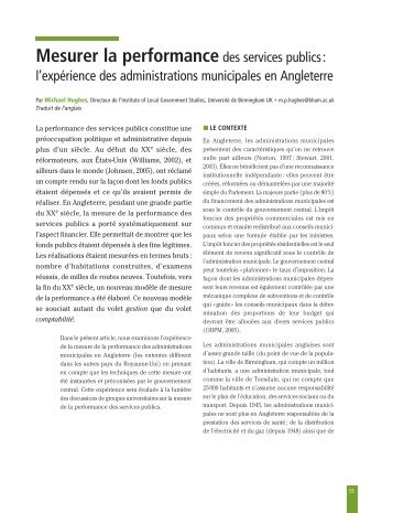 Mesurer la performancedes services publics: - L'Observatoire de l ...