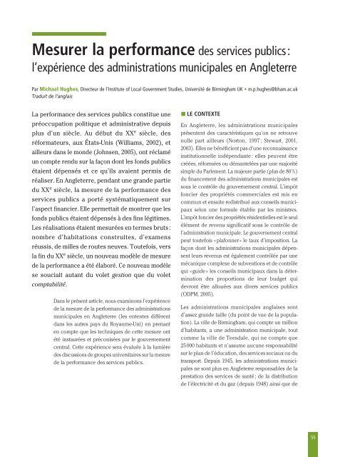 Mesurer la performancedes services publics: - L'Observatoire de l ...