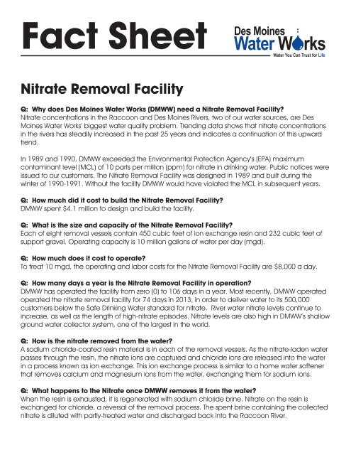 Fact Sheet Nitrate Removal Facility - Des Moines Water Works