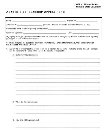 Academic Scholarship Appeal Form - Nicholls State University