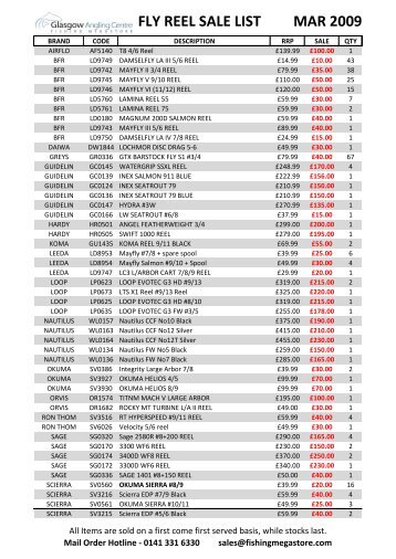 FLY REEL SALE LIST MAR 2009