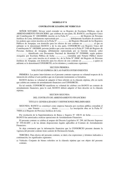 MODELO NÂº 8 CONTRATO DE LEASING DE VEHICULO SEÃ'OR ...