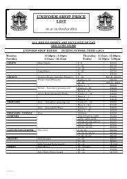 UNIFORM SHOP PRICE LIST - Frederick Irwin Anglican School