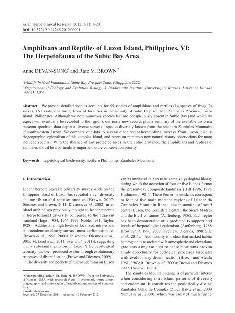 The Herpetofauna of the Subic Bay Area - Natural History Museum