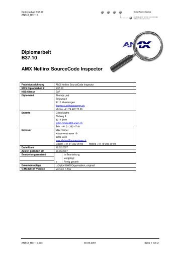 Pflichtenheft Diplomarbeit B37.10 AMX Netlinx SourceCode Inspector