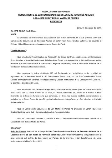 Res 067 JSN 2011 Nombr SCL RRAA San Martin ... - Scouts del PerÃº