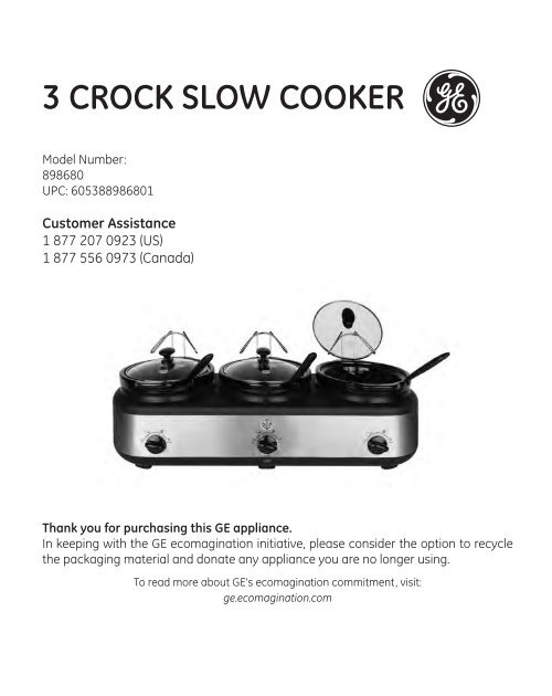 GE Triple Slow Cooker Buffet Server - 3 Pot Food Warmer - Cookers