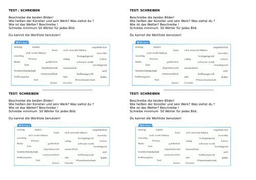 TEST : SCHREIBEN Beschreibe die beiden Bilder! - Die deutsche ...