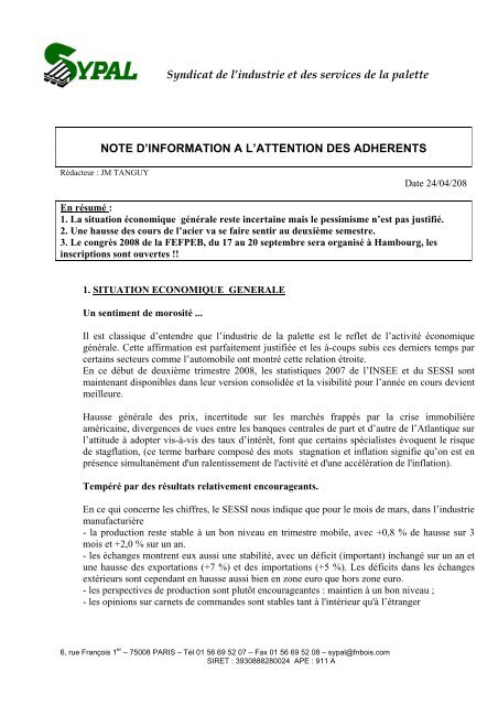 Note d'information avril 2008 - Syndicat de l'industrie et des services ...