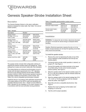 Genesis Speaker-Strobe Installation Sheet - Edwards Signaling