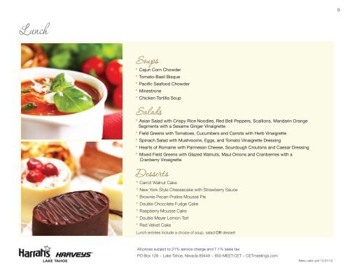 Harrah's & Harveys Lake Tahoe Catering Menu