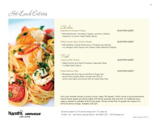 Harrah's & Harveys Lake Tahoe Catering Menu