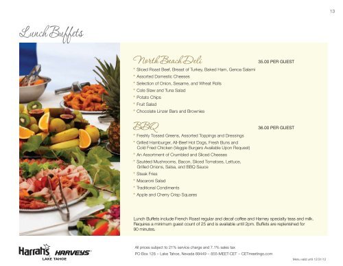 Harrah's & Harveys Lake Tahoe Catering Menu