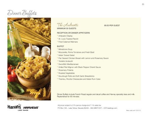 Harrah's & Harveys Lake Tahoe Catering Menu