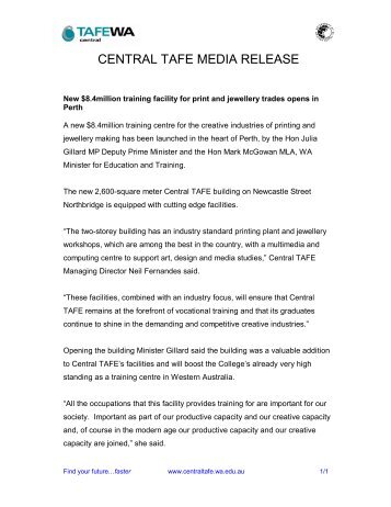 CENTRAL TAFE MEDIA RELEASE - TAFE Directors Australia