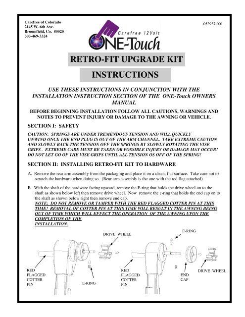 ONE-Touch Retro-Fit Upgrade Instructions - Carefree of Colorado