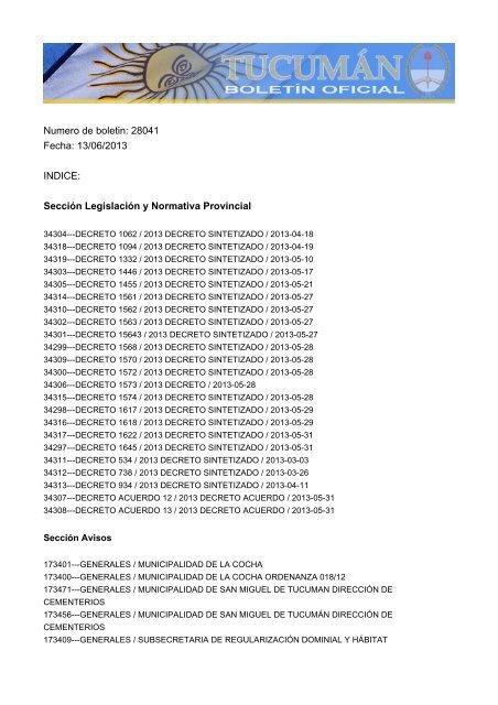 Numero de boletin: 28041 Fecha: 13/06/2013 INDICE: SecciÃ³n ...