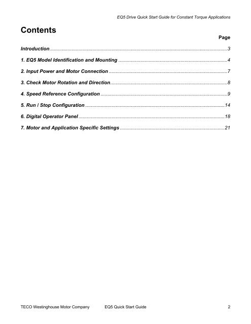 EQ5 Quick Startup Guide Constant Torque - TECO-Westinghouse ...