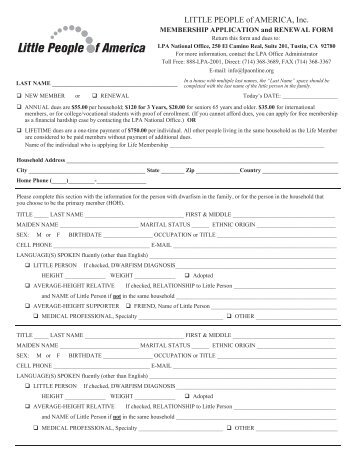 Membership Form - Little People of America, Inc.