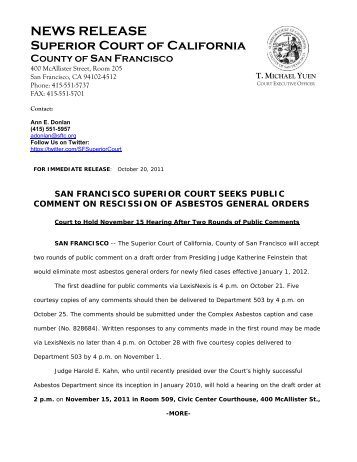 San Francisco Superior Court Seeks Public Comment on Rescission ...