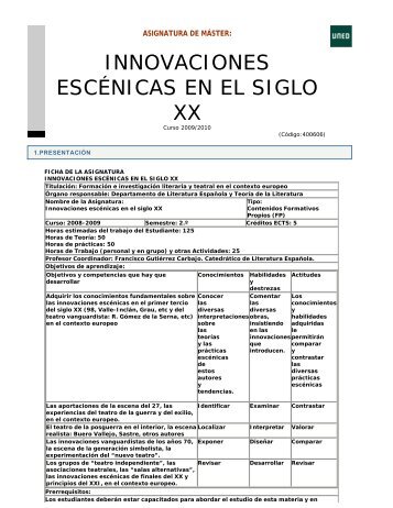 INNOVACIONES ESCÃNICAS EN EL SIGLO XX - Inicio - UNED