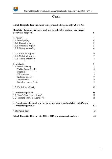 NÃ¡vrh RozpoÄtu TrenÄianskeho samosprÃ¡vneho kraja na roky 2013 ...